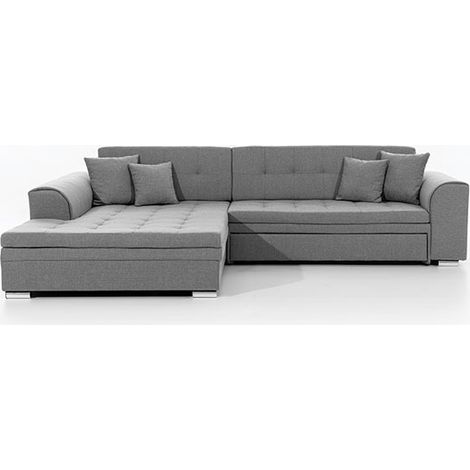 Canapé d'angle convertible tissu LOOKA - Pieds métal chromé-Gris-angle gauche (1/5)