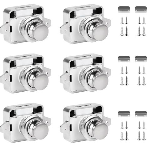 Push Button Latch Camping Car Push Button Latch Keyless Door Lock Furniture Clasp for Caravan Door Van Yacht Drawer Cabinet Cupboard Drawer Nickel (1/5)