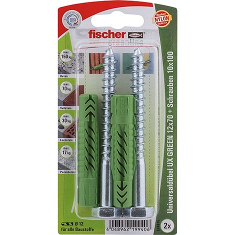 Fischer 2x Tassello Universale UX GREEN 12x70 S con Vite - 524815