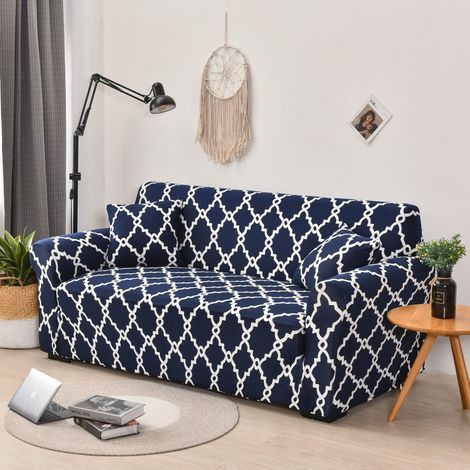 Housse de Canapé 2 Place 150 185cm Couverture Canapé avec Accoudoirs Moderne Couvre Canapé Elastique Universelle Revêtement de Canapé Housse de Protection Carreaux bleu marine (1/3)
