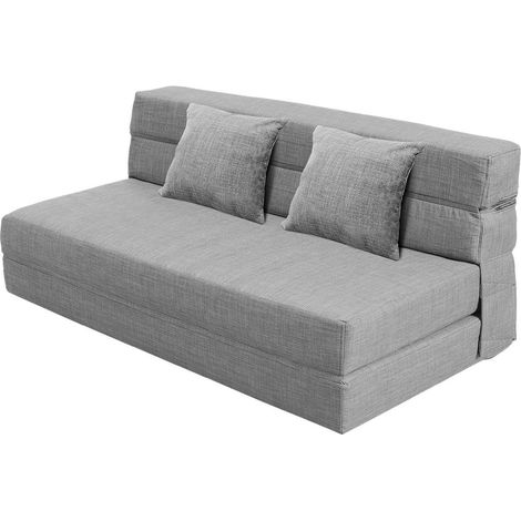Schlafsofa 203x152cm mit Memory Schaum, 2 Kissen, Hellgrau (1/5)