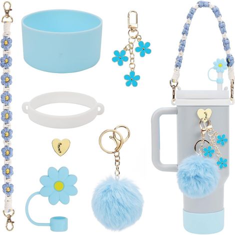 Accessori decorativi per tazze d'acqua, adatti per tazze Stanley da 40 oz, contengono: 1 manico, 1 cannuccia, 1 gancio in peluche, 1 gancio, 1 coperchio inferiore in silicone per (1/5)