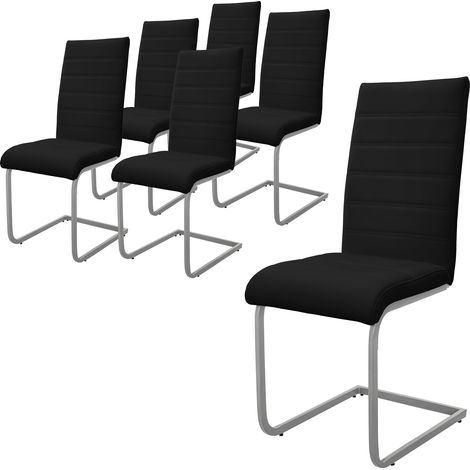 ML-Design Esszimmerstühle 6er Set, Schwarz, Schwingstuhl, Freischwinger Stuhl mit hoher Rückenlehne, Ergonomische Küchenstühle aus Kunstleder & Metall, Moderner Polsterstuhl für Esstisch & Wohnzimmer