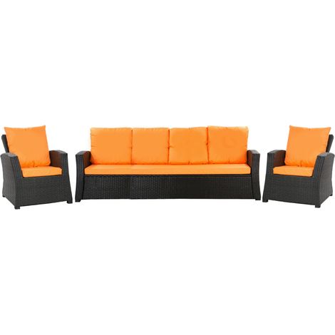 Set coussins pour salon de jardin résine tressée 5 personnes, coussins pour canapé 150x50x7cm, coussins pour fauteuil de jardin 2x50x56cm Orange (1/5)