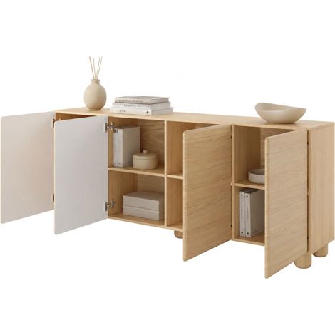 Credenza Hamomole, Madia 4 Ripiani, Apertura Battente, 4 Ante, 200x38x80h cm Marrone Rovere