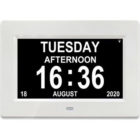 7" LCD Horloge Numérique Calendrier avec Date, Horloge Calendrier avec Date, Jour et Heure Horloge Alzheimer Horloge pour Les Seniors,C'est pour Les Parents (Blanc) (1/4)