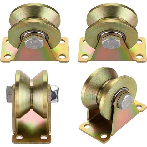 4 Stück Hebezeugrolle, Einzelrolle zum Heben von Flaschenzügen, Schienenrolle für Schiebetore, V-Nut-Rolle, für Stahlseile usw.