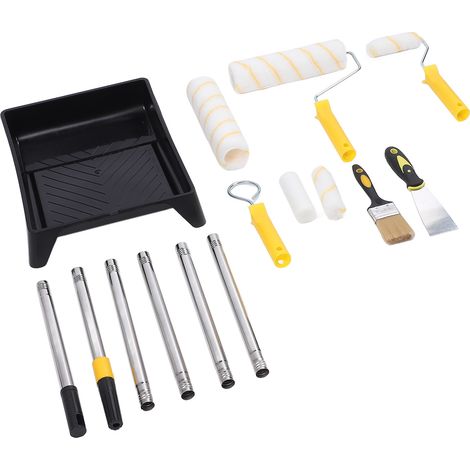 Kit de rouleau à peinture avec manchons, tiges en acier inoxydable, bac à pinceaux, kit d'outils professionnel pour la peinture murale, le plafond et les meubles. (1/5)