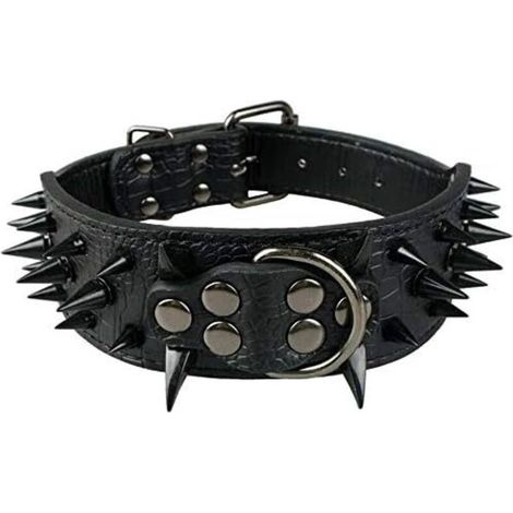 Collar de lujo con tachuelas y punta, acolchado de cuero para perros medianos, 5 cm de ancho, antimordeduras, talla M, color negro-NR (1/4)