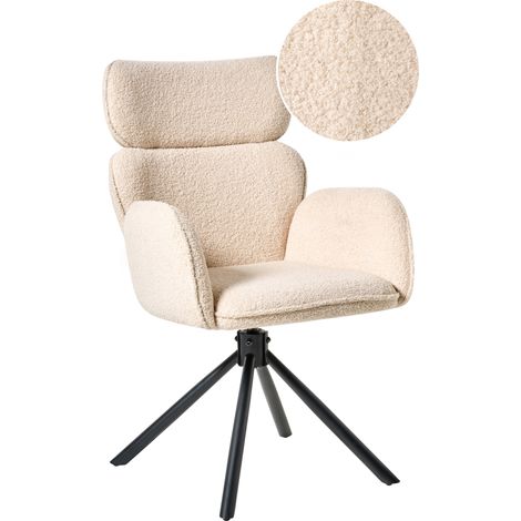 Silla de comedor giratoria con respaldo alto de bouclé beige claro Alene (1/5)