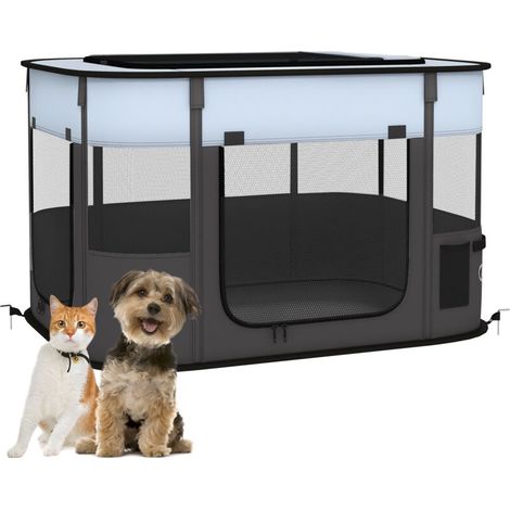 Parc enclos pliable pour chien chat petits animaux en tissu Oxford avec rangement 84 x 64 x 53 cm gris et noir (1/5)