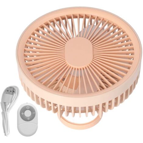 Ventilateur de bureau 2 en 1 en ABS PP 4000 mAh, 3 vitesses, chargement USB, ventilateur de plafond portable pour camping avec télécommande, rose