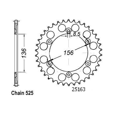 Couronne Xf 650 Freewind 1997-1998 - 525 - 43 Dents - Similaire JTR1791