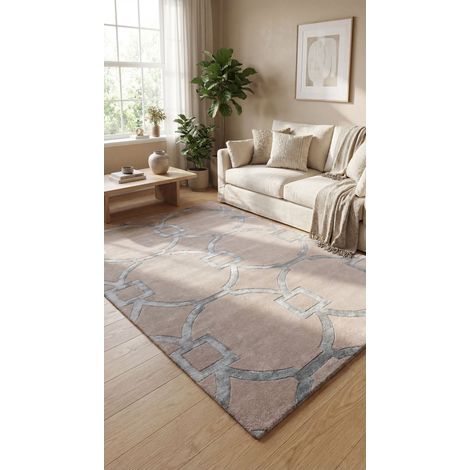 Tapis design Heritage - Designertapis - 290x190cm, Rectangular - 80% Laine vierge, 20% Soie de bambou - Tufté main - Argent