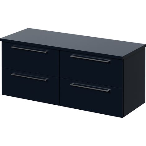 Napoli 460 Deep Blue 1200mm Wall Mounted 4 Drawer Vanity Unit for Countertop Basins - 1200mm - Chrome 320mm Handle