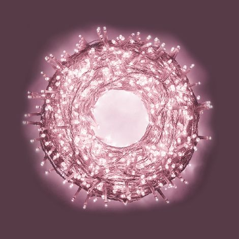 Chaine a' cordes Luccika Home se'rie 5 m de 100 guirlandes lumineuses pour sapin de Noel a' led rose 31V cable transparent avec 8 jeux de lumie're et me'moire IP44 pour usage inte'rieur exte'rieur Ros (1/2)