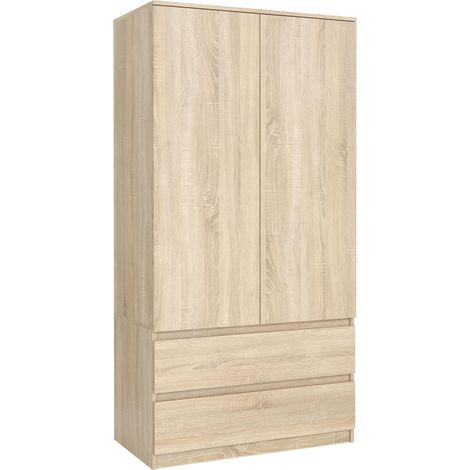 Armoire 2 portes avec 2 tiroirs, 180 x 90 x 50 cm, design moderne, grand espace de rangement (1/5)
