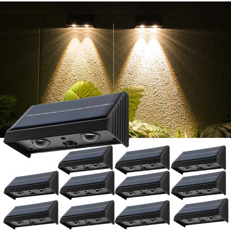 Appliques murales solaires, 50 lumens lumineux pour clôture extérieure, lumières de décoration de terrasse solaires étanches, paquet de 16 (1/5)