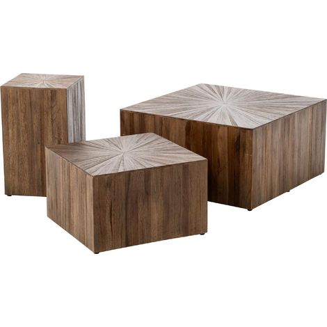 Lot de 3 Tables Basses en Bois "Ray" 70cm Marron (1/5)