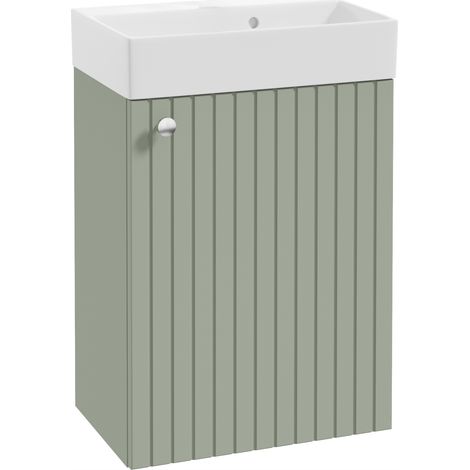 Mueble de baño suspendido con lavabo de eucalipto, tirador cromado, ranurado, 50x70cm Kiara