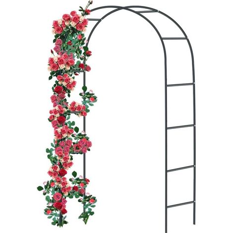 Rosenbogen aus Metall - Rosengitter aus pulverbeschichtetem Stahl - Gartendeko und Dekor - Wetterbeständig - 240 x 140 x 38 cm - Schwarz - RAPANDA