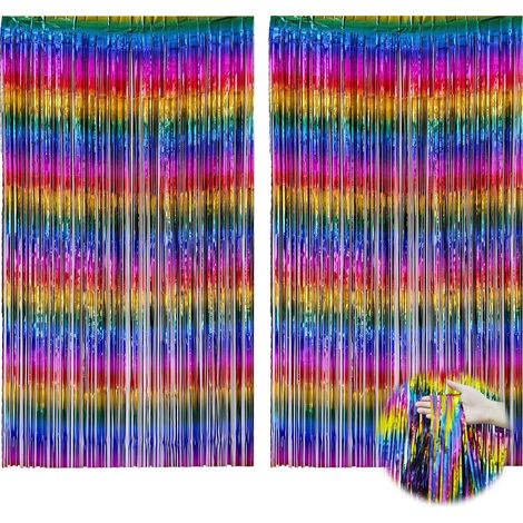 Fringe Curtain - Rainbow Metallic Foil - Photo Backdrop For Parties And Celebrations - Pack Of 2 (1/5)