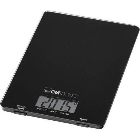 Clatronic KW 3626 Báscula de Cocina Digital Extraplana, Medición 1gr, Hasta 5 kg, LCD, Función Tara, Vidrio  Negro (1/2)