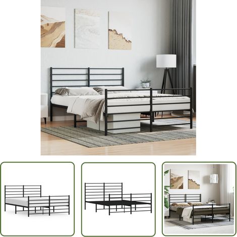 The Living Store Metallbett ohne Matratze mit Fußteil Schwarz 160x200 cm - Metallbett - Doppelbett - Boxspringbetten - Bettgestell - Schlafraum (1/5)