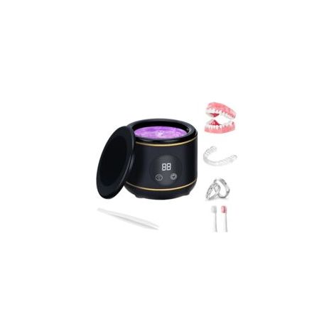 Nettoyeur de retenue à ultrasons UV, 230ML Machine de nettoyage de retenue pour prothèses dentaires, protège dents aligneur tête de brosse bijoux, bracelet montre avec trois modes (Black) (1/5)
