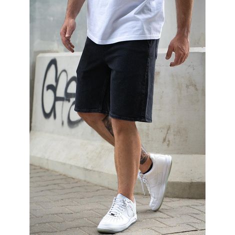 Pantaloncini in denim lavato nero/bianco da uomo Jigga Wear con tasca a corona, taglia XL (1/5)