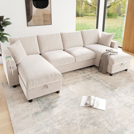 Divano U con contenitore e USB chenille 284 cm OKMYHOME (1/5)