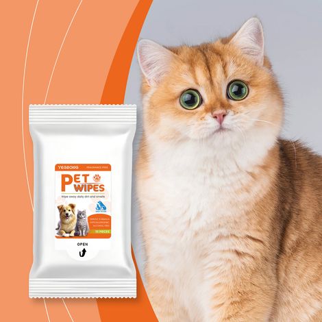 Lingettes douces et délicates pour animaux, idéales pour nettoyer les larmes et les oreilles. Sans rinçage, elles conviennent aux chiens et aux chats. Lot de 10. (1/5)