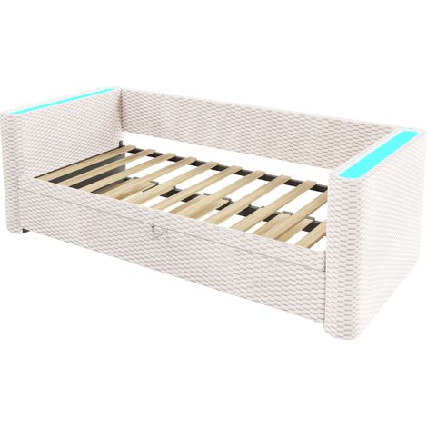 Cama de día capitoné en terciopelo beige 90 x 200 cm con LED y cama nido (1/5)