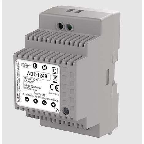 Sewosy – Alimentation pour tableau électrique 230V AC – 12V DC – 60W – 5A – 3 modules – Non secourue