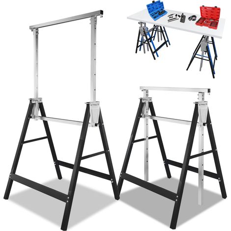 Randaco Cavalletti 2x, telescopici, altezza regolabile 80-130 cm, antiscivolo, Nero, Carico massimo 200 kg