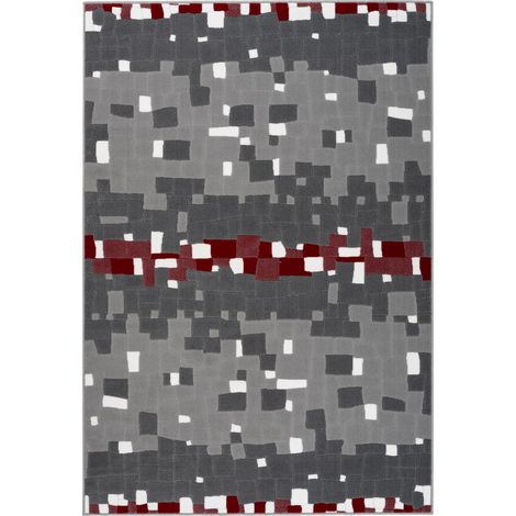 Tappeto moderno Vancouver 200 con motivo geometrico rosso e grigio (1/4)