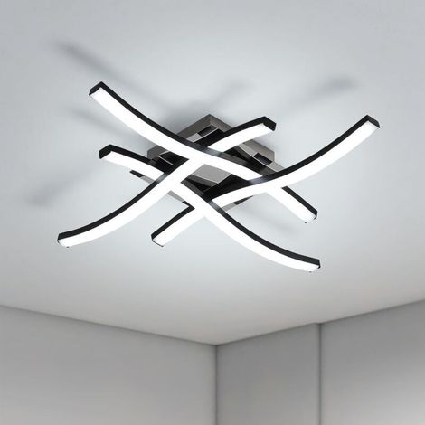 Plafonnier LED moderne noir 40W – Lumière froide – Design incurvé avec 4 tubes – Pour salon, chambre, cuisine (47.547.59.5cm)