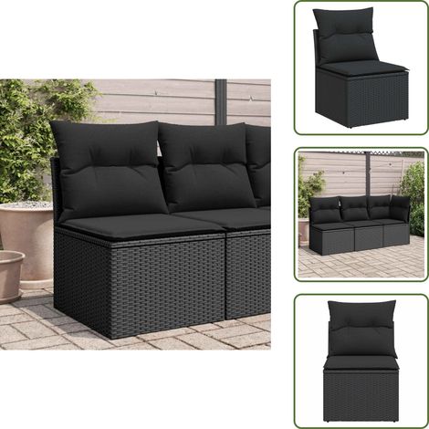 Canapé de jardin sans accoudoirs coussins noir résine tressée - Canapé De Jardin - Meubles De Jardin - Salon De Jardin - Fauteuil De Jardin - Rotin Pe (1/5)