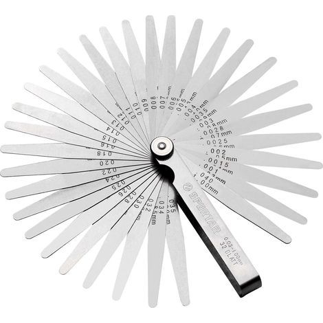 Dickenmessgerät mit 32 Klingen, 0,03–1,00 mm / 0,001–0,04 Zoll, konisch – Messwerkzeug mit doppelter Markierung (metrisch und imperial) zur Messung der Breite oder Dicke von Spalten (1/5)