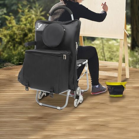 Foldable Art Cart with Storage Bag & Seat, 3-Wheel Stair-Climbing Painting Cart for Outdoor Sketching, Lightweight Artist Rolling Cart for Supplies, Ideal for Painting, Shopping, Travel, 43  93cm ﻿ (1/5)