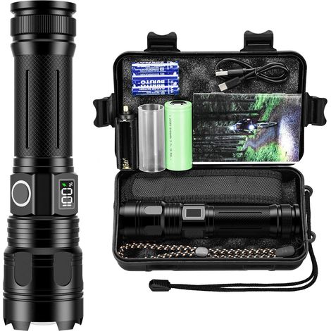 Lampe Torche LED Ultra Puissante 500000 Lumen, Lampe de Poche Rechargeable Lampe Tactique avec Batterie 5000mAh, Zoomable 5 Modes, LCD Display, IP67 Étanche Flashlight pour Camping/Randonnée/Urgence (1/5)