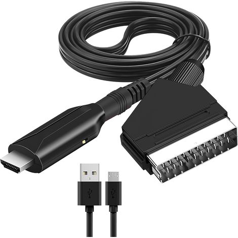 Scart to HDMI Converter, Scart HDMI Cable, Scart to HDMI Adapter, Scart to HDMI with Scart Input Cable and HDMI Output Port, for TV Monitor Projector STB VHS Xbox PS3