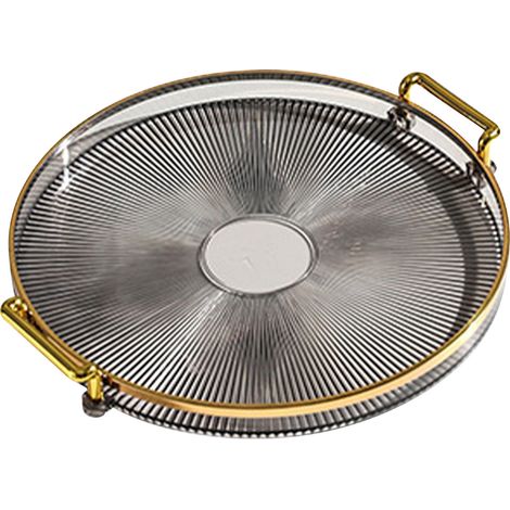 Plateau rond avec poignées, plateau de service rond transparent multi-usage pour pain, fruits, desserts et collations, cuisine et salle de bain, couleur or suie. (1/5)