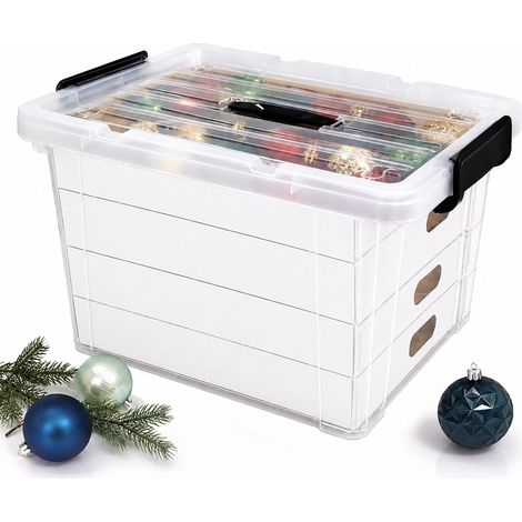 Relaxdays Scatola porta palline di Natale, 125 palline, HxLxP: 32,5 x 51 x 38,5 cm, plastica, cartone, trasparente (1/5)