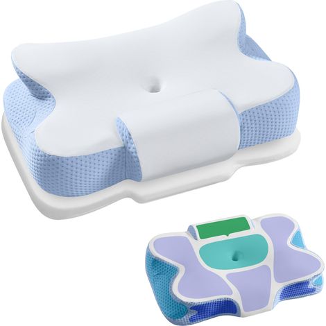 Oreiller Ergonomique, Hauteur Ajustable, Coussin en Mousse à Mémoire de Forme, pour Dormeurs sur Le Côté, Le Dos et Le Ventre, Toucher Frais, Blanc Nuage et Bleu TBP051Q101 (1/5)