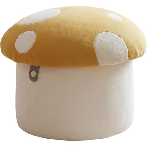 Wahson Kids Storage Footstool Chenille, Upholstered Mushroom Toddler Ottoman Stool, Soft Padded Nursery Seat for Bedroom Playroom, Yellow