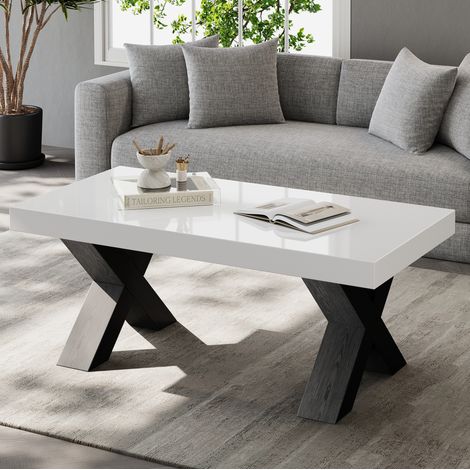 Mesa de centro de MDF 100 x 50 x 40 cm blanco y negro, rectangular moderna para salón (1/5)