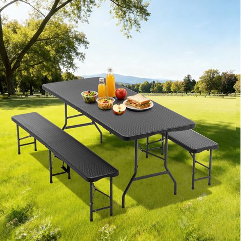 Tisch Esstisch klappbar 6ft Kunststoff mit 2 Bänken HAVRYA (1/4)
