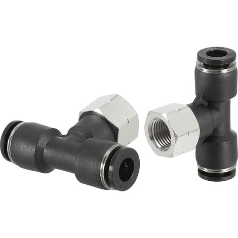 Femelle Dérivation Té 1/4 Pouce Tube OD x 1/8FNPT Filetage Bouton Poussoir Raccords pour Air Eau RO Système, Paquet de 2 Noir (1/5)