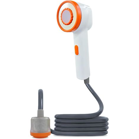 Bomba de ducha portátil recargable, kit de ducha impermeable para camping con cabezal de ducha de 4 modos y pantalla inteligente: ideal para camping, senderismo, playa y actividades al aire libre. (1/4)